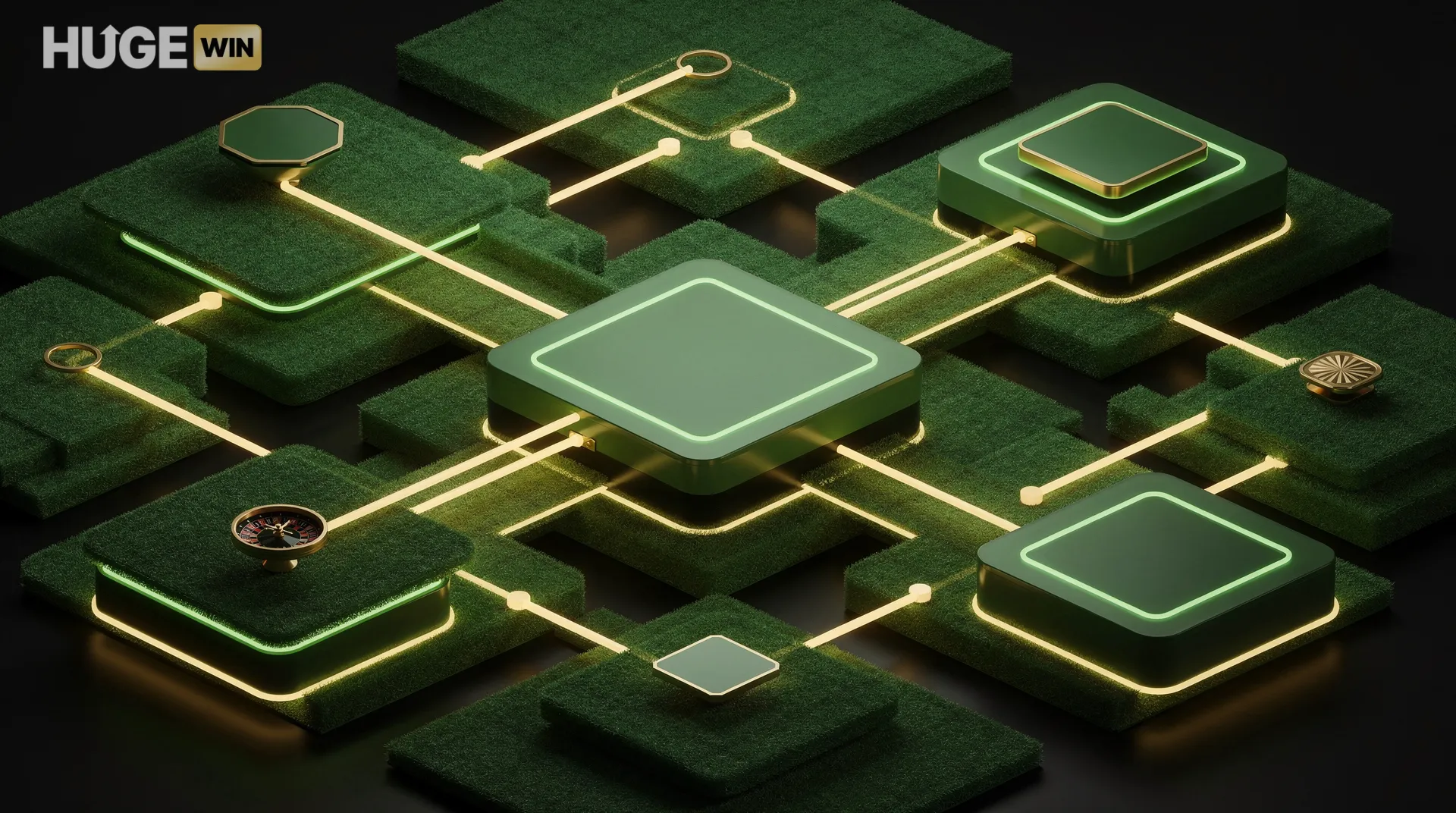 strategic abstract pattern with emerald green felt and golden accents, user expe