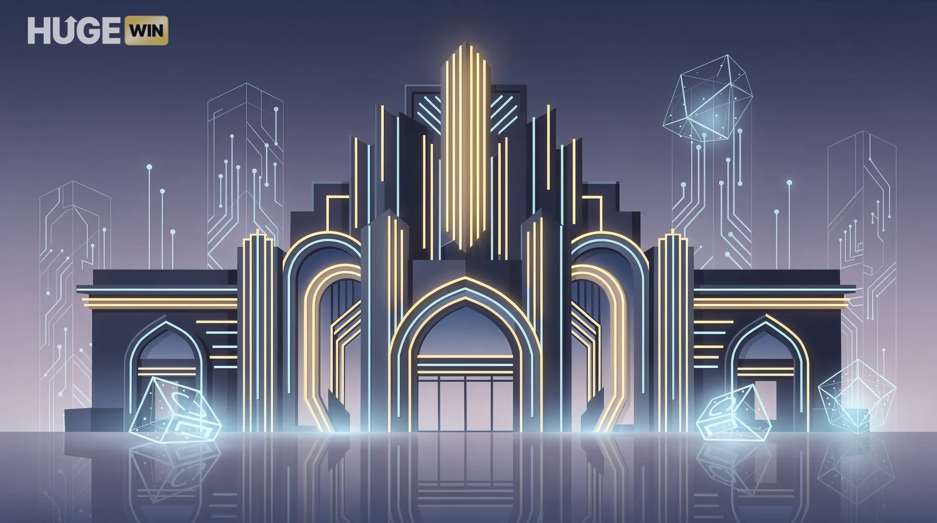 glamorous entertainment venue with neon lights and art deco architecture, techno