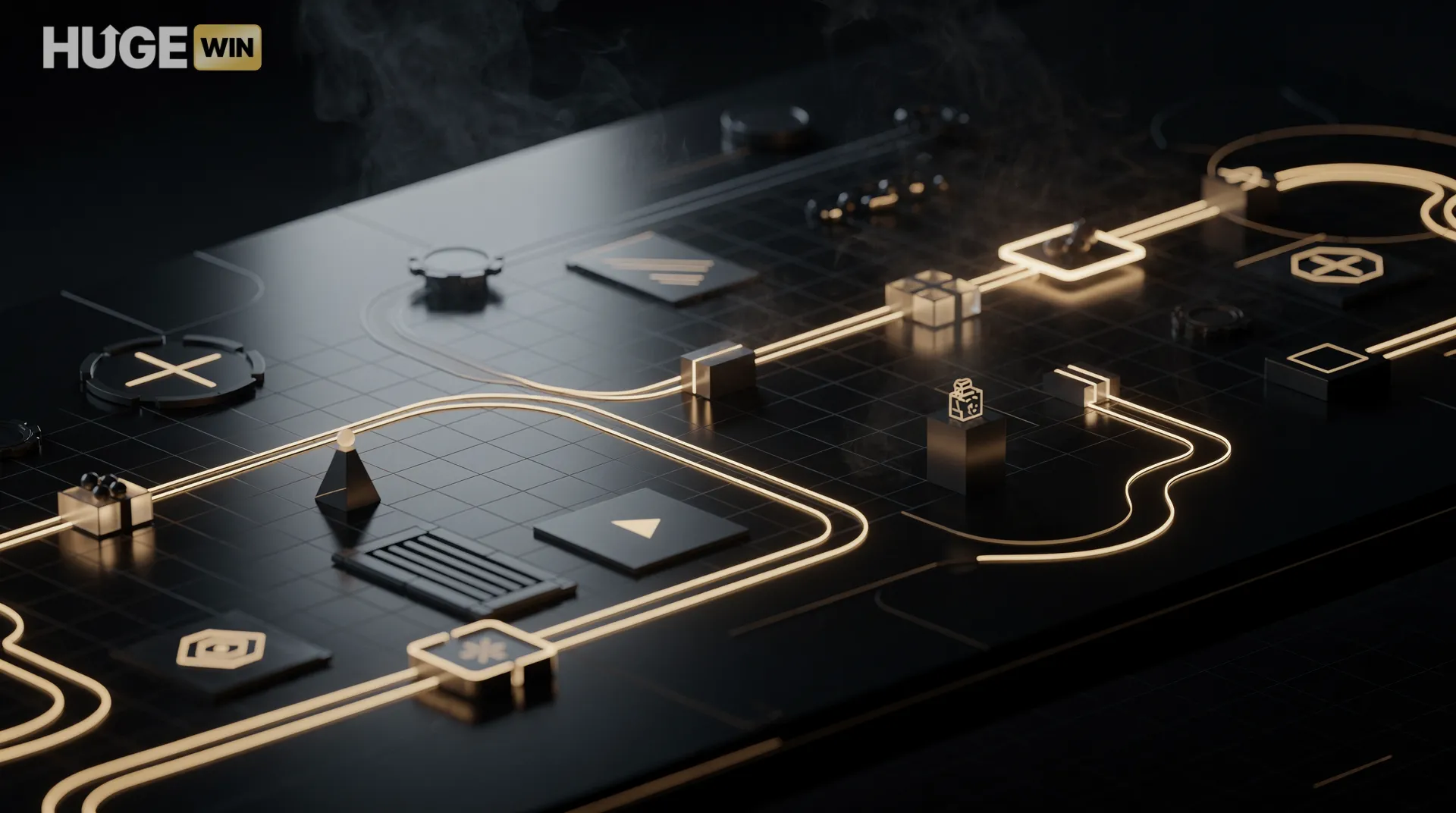 dramatic dark table with strategic game elements and atmospheric smoke, user exp