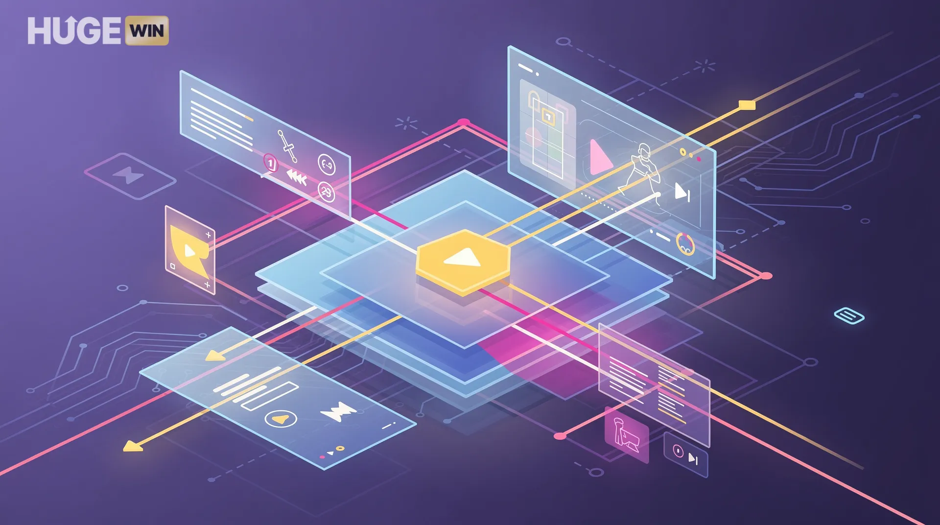 abstract digital entertainment with vibrant neon lights and geometric shapes, te